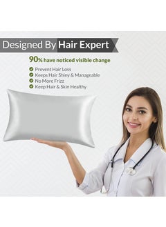 ZOYLA HERBAL Zoyla Herbal Korean Silk Satin Pillow Cover for Hair and Skin Designed by Hair Expert Control Hair Fall Reduce Frizz Pack of 1 Pillow Covers 2 Scrunchies Silver Grey  - Image 2