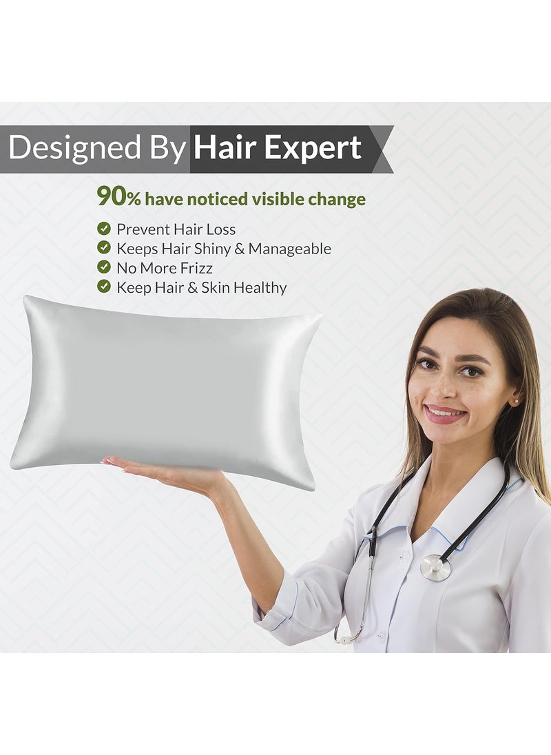 ZOYLA HERBAL Zoyla Herbal Korean Silk Satin Pillow Cover for Hair and Skin Designed by Hair Expert Control Hair Fall Reduce Frizz Pack of 1 Pillow Covers 2 Scrunchies Silver Grey  - Image 2