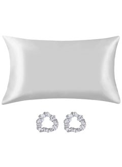 ZOYLA HERBAL Zoyla Herbal Korean Silk Satin Pillow Cover for Hair and Skin Designed by Hair Expert Control Hair Fall Reduce Frizz Pack of 1 Pillow Covers 2 Scrunchies Silver Grey  - Image 1
