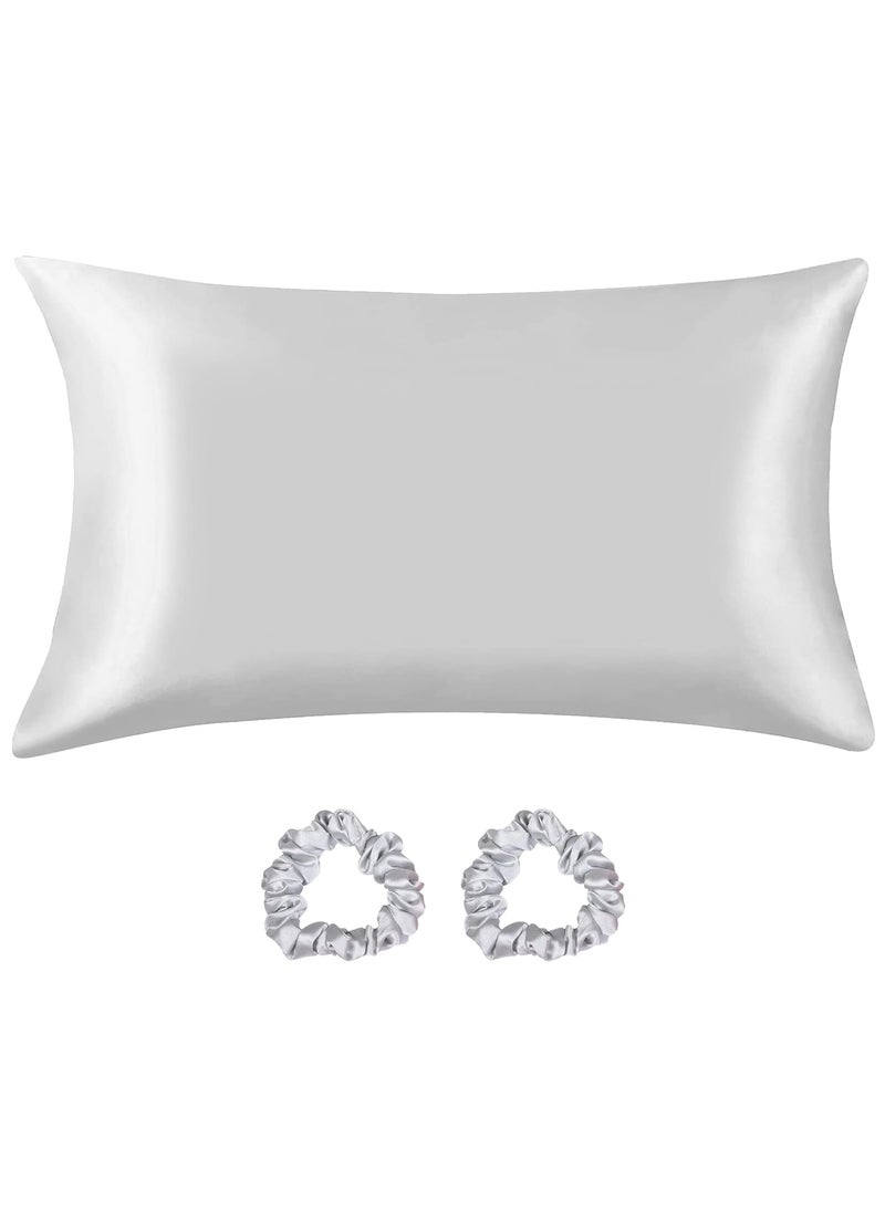 ZOYLA HERBAL Zoyla Herbal Korean Silk Satin Pillow Cover for Hair and Skin Designed by Hair Expert Control Hair Fall Reduce Frizz Pack of 1 Pillow Covers 2 Scrunchies Silver Grey  - Image 1