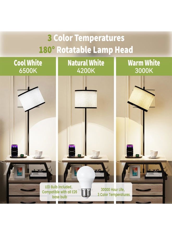 runjuly Floor Lamp with Table Set of 2, Night Stand with Lamps Attached 3-Color Temperature Bulb, End Tables with 3 Drawers & Charging, Lamp Table Combo for Bedroom, Living Room, Dorm - Greige - Image 4