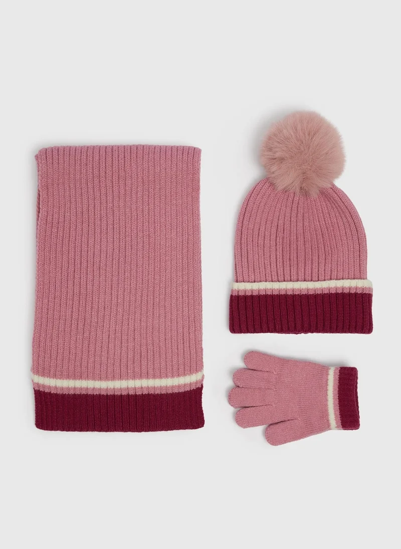 Matalan 3 Piece Girls Pink Hat Set