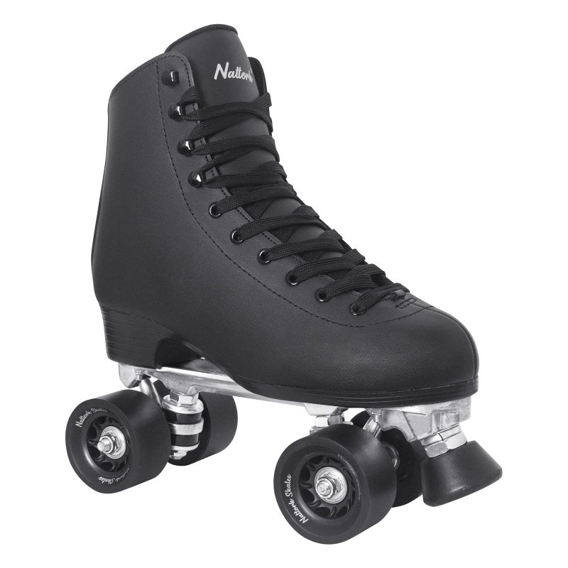 Nattork Roller Skates for Women, PU Leather High-top Quad Skates for Beginner, Indoor Outdoor Double-Row Skates for Adults - Black - Image 1