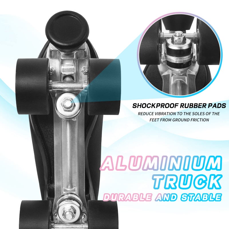 Nattork Roller Skates for Women, PU Leather High-top Quad Skates for Beginner, Indoor Outdoor Double-Row Skates for Adults - Black - Image 3