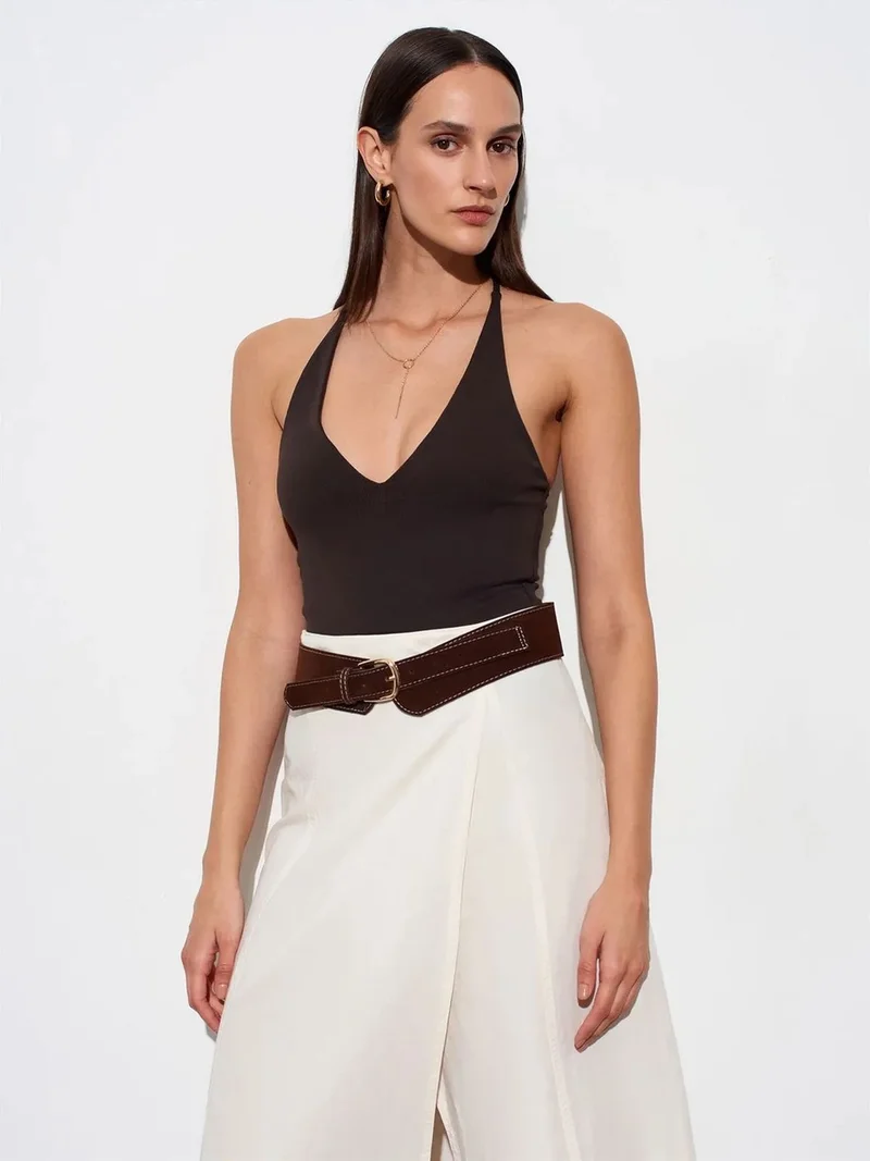 ديلفين DILVIN Slim Fit Cut-Out Halter Bodysuit