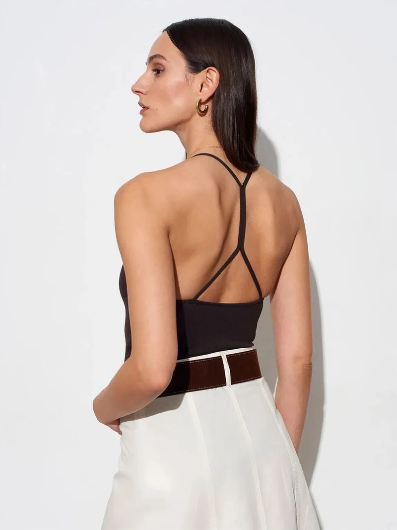 ديلفين DILVIN Slim Fit Cut-Out Halter Bodysuit