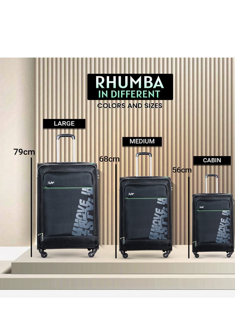 Rhumba Checked Luggage| 4W Str (E)| Polyester Soft Sided 360° 4 Wheels Spinner Trolleys| Large-24 Inch- Black