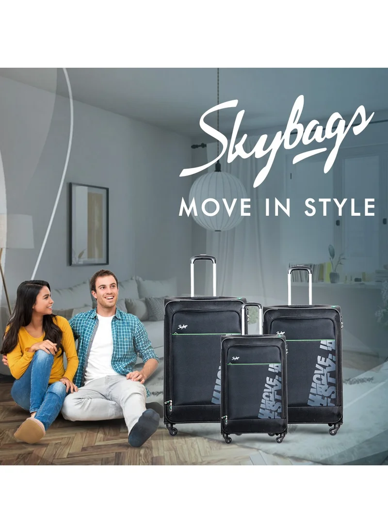 Skybags Rhumba Checked Luggage| 4W Str (E)| Polyester Soft Sided 360° 4 Wheels Spinner Trolleys| Large-24 Inch- Black