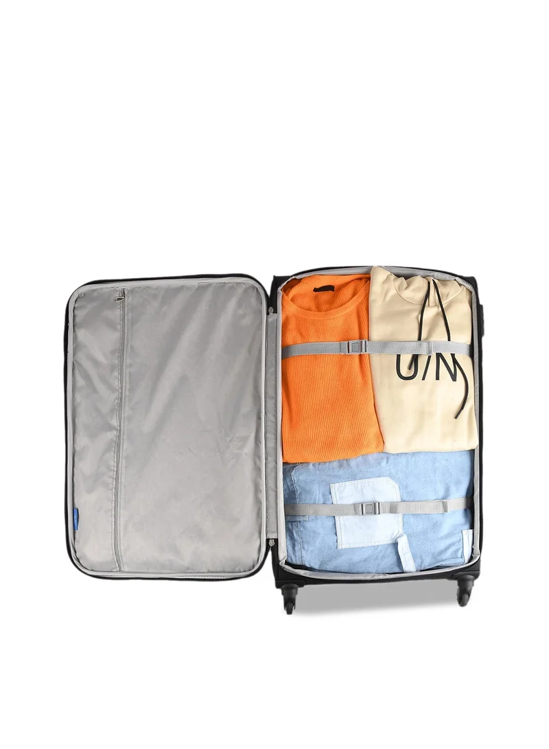 Skybags Rhumba Checked Luggage| 4W Str (E)| Polyester Soft Sided 360° 4 Wheels Spinner Trolleys| Large-24 Inch- Black