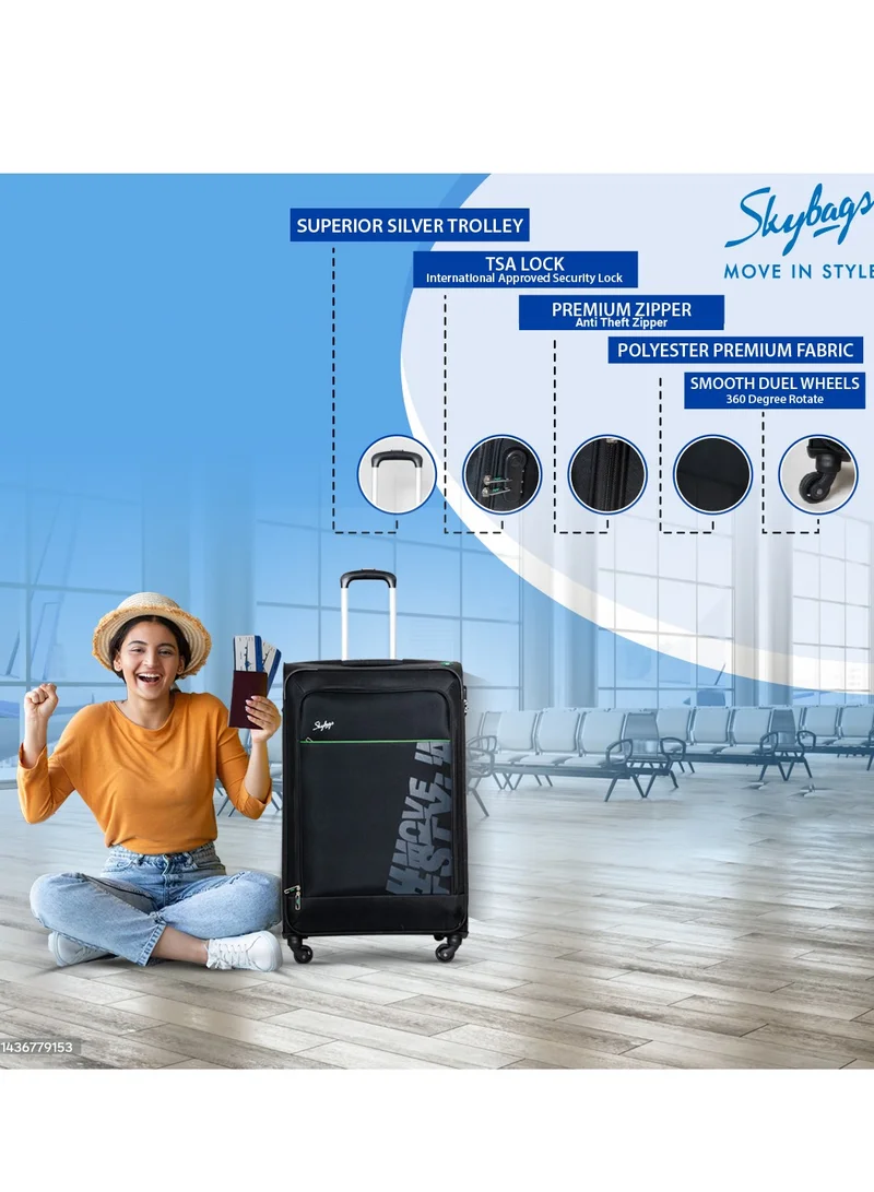 Skybags Rhumba Checked Luggage| 4W Str (E)| Polyester Soft Sided 360° 4 Wheels Spinner Trolleys| Large-24 Inch- Black