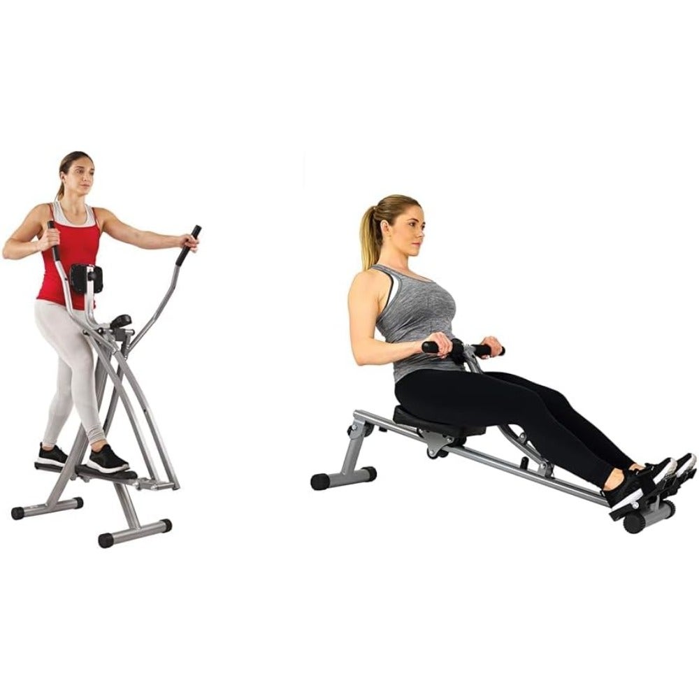 Compact Rowing Machine, Low Impact Rower with 100 KG Weight Capacity + Air Walk Cross Trainer, Low-Impact Elliptical Machine for Home