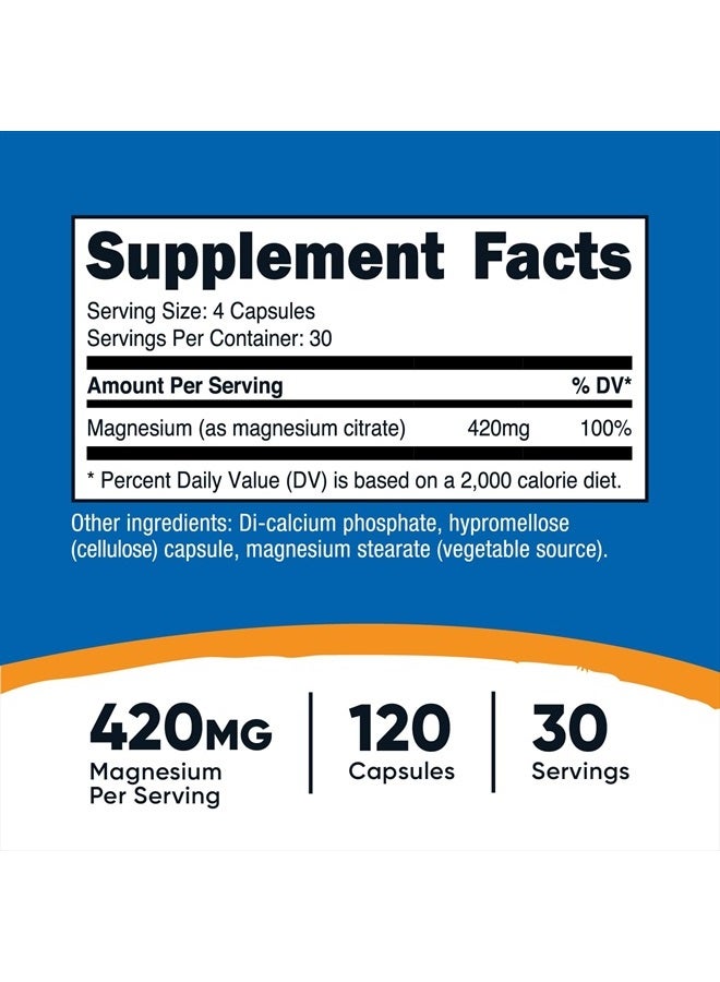 Nutricost سترات المغنيسيوم 420 ملغ، 120 كبسولة نباتية - 30 حصة، خالية من الغلوتين، مكمل غير معدل وراثيًا - Image 4