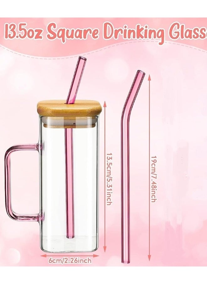 Happy Home - Glass Coffee Mugs with Lids and Straw 400ml Drinking Glasses Tumbler for Juice Smoothies Cocktail Home Travel Sipper Cup (Multicolor)(Pack of 1) - Image 1