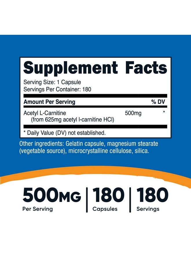 Nutricost نوتريكوست أسيتيل L-كارنيتين (ALCAR) 500 ملغ، 180 كبسولة، 180 حصة - خالي من الكائنات المعدلة وراثيًا وخالي من الغلوتين، 1 كبسولة لكل حصة - Image 2
