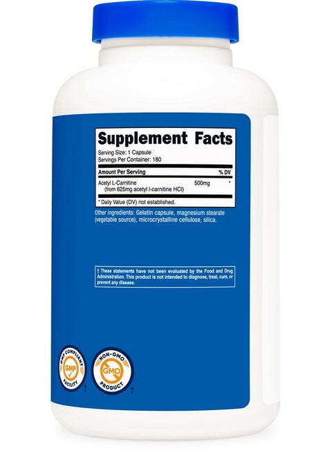 Nutricost Nutricost Acetyl L-Carnitine (ALCAR) 500mg, 180 Capsules, 180  Servings - Non-GMO and Gluten Free, 1 Capsule per Serving | Best Price Oman 
