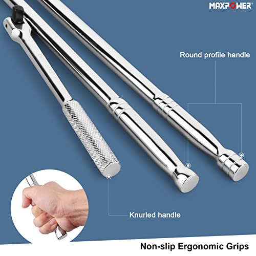 MAXPOWER 3Pcs Breaker Bar Set, Included 15 inch and 18 inch Breaker Bar with Dual Drive 1/2" and 3/8", 1/2" drive Short Bar 10" - Image 5