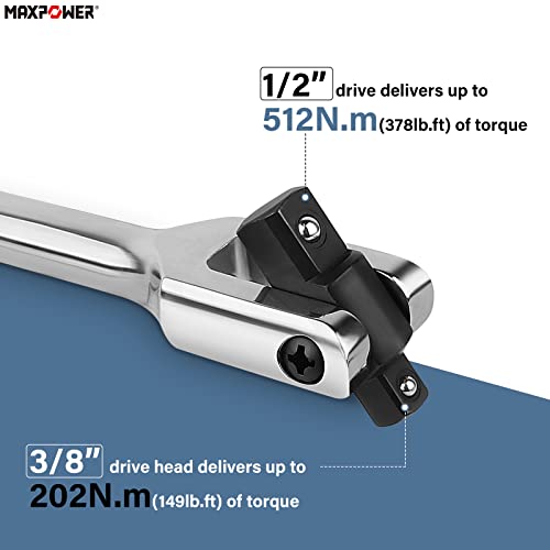MAXPOWER 3Pcs Breaker Bar Set, Included 15 inch and 18 inch Breaker Bar with Dual Drive 1/2" and 3/8", 1/2" drive Short Bar 10" - Image 3
