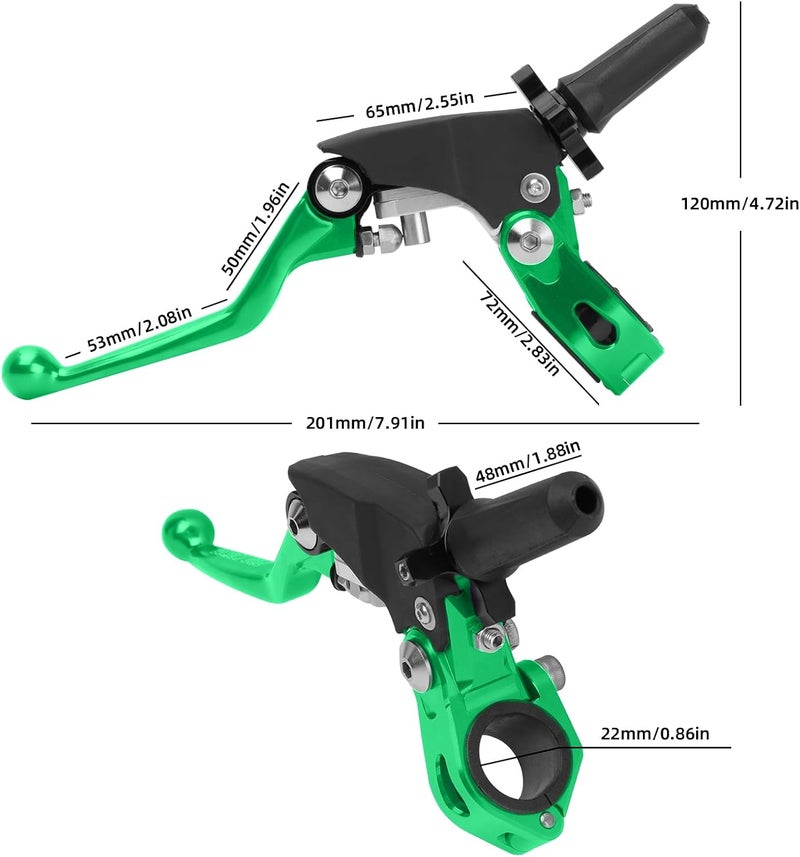PRO CAKEN 7/8" 22mm Universal Motorcycle Aluminum 360° Alloy Foldable Clutch Handle - Green - Image 2
