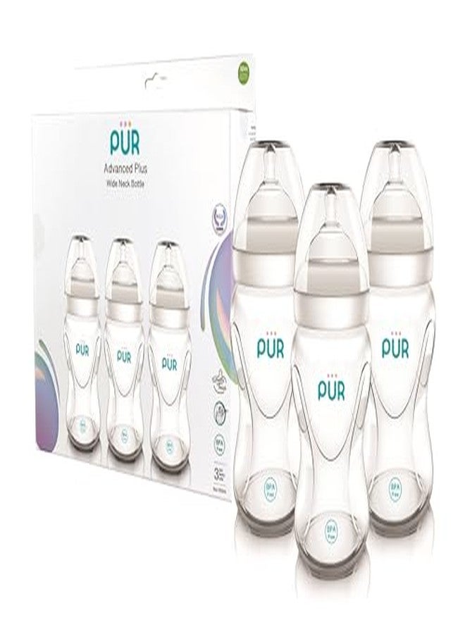 بور زجاجة رضاعة أطفال بلاستيكية متطورة ذات عنق عريض من بيور | خالية من مادة BPA | مثالية للأطفال من عمر 3 أشهر فما فوق | مصممة لتشبه الرضاعة الطبيعية | حلمة مصممة بشكل فريد مع صمام تهوية | عبوة من 3 زجاجات | 250 مل | 9816 - Image 2