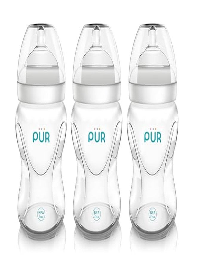 بور زجاجة رضاعة أطفال بلاستيكية متطورة ذات عنق عريض من بيور | خالية من مادة BPA | مثالية للأطفال من عمر 3 أشهر فما فوق | مصممة لتشبه الرضاعة الطبيعية | حلمة مصممة بشكل فريد مع صمام تهوية | عبوة من 3 زجاجات | 250 مل | 9816 - Image 3