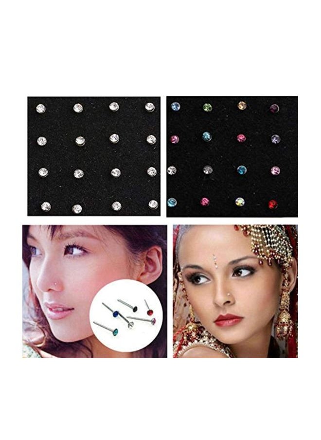 NIBEMINENT - 60-Piece Stainless Steel Rhinestone Studded Nose Ring - Image 1