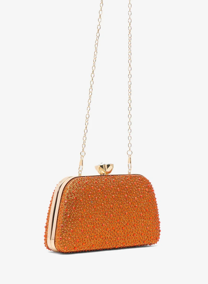 Khizana Orange Rhinestone Beaded Embellished Clutch for Women | Best Price UAE