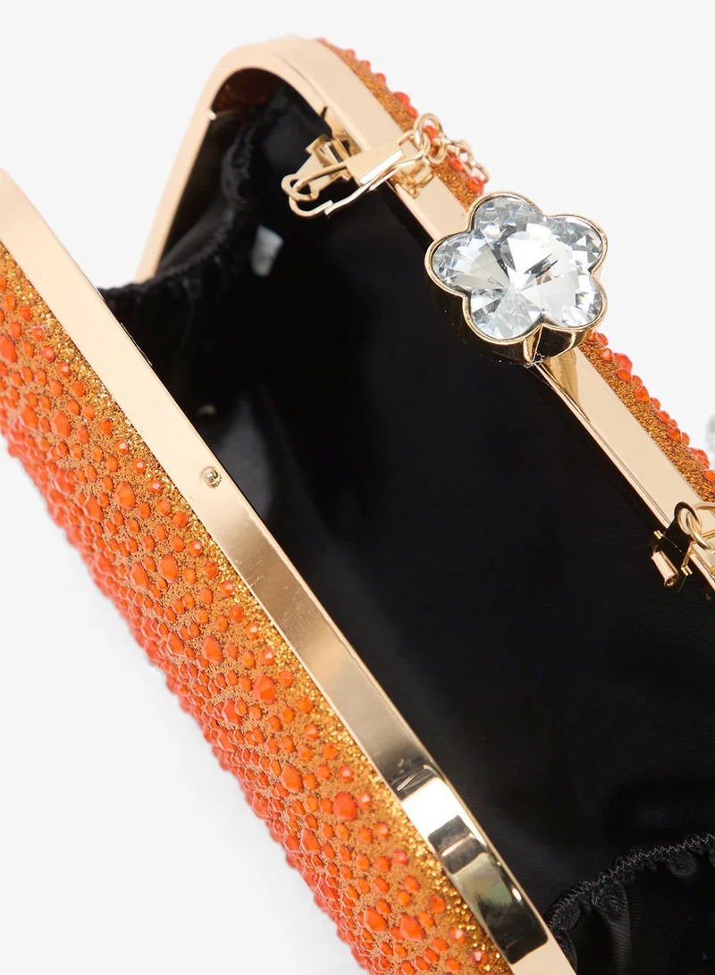 Khizana Orange Rhinestone Beaded Embellished Clutch for Women | Best Price UAE