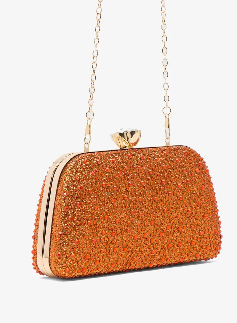 Khizana Orange Rhinestone Beaded Embellished Clutch for Women | Best Price UAE