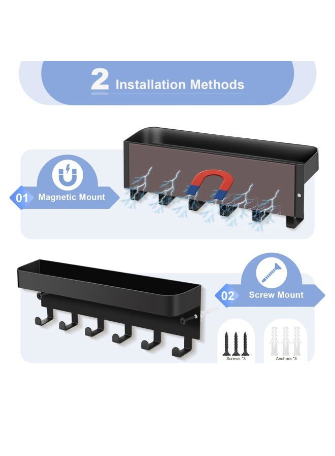 RELBRO Magnetic Key Holder Wall Mount, Metal Key Rack with Shelf, 6 Hooks, 2 Installation Options, Black - Image 3