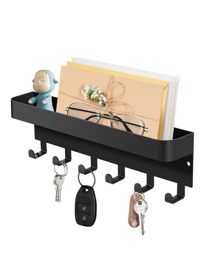 RELBRO Magnetic Key Holder Wall Mount, Metal Key Rack with Shelf, 6 Hooks, 2 Installation Options, Black - Image 1
