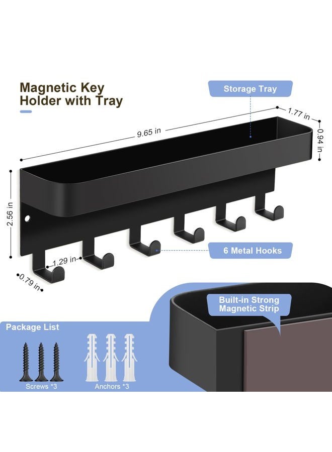 RELBRO Magnetic Key Holder Wall Mount, Metal Key Rack with Shelf, 6 Hooks, 2 Installation Options, Black - Image 4