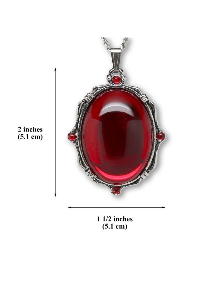 Real Metal Blood Red Oval Stone In Silver Finish Pewter Frame Pendant Necklace - Image 3