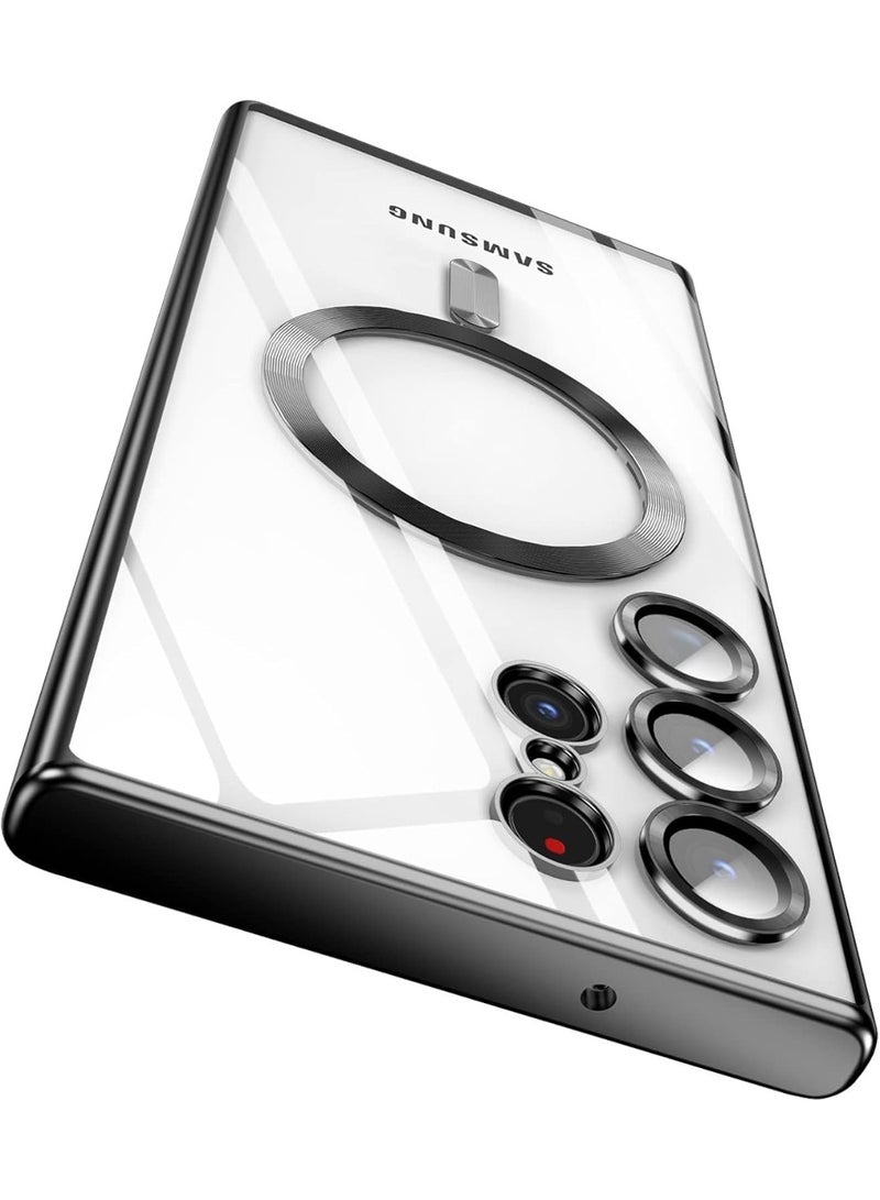 جراب مطلي بالكهرباء لهاتف Samsung Galaxy S22 Ultra حماية كاملة لعدسة الكاميرا متوافقة مع الشحن اللاسلكي MagSafe، غطاء مغناطيسي ناعم مقاوم للصدمات من مادة TPU لهاتف Samsung Galaxy S22 Ultra (أسود) - Image 1