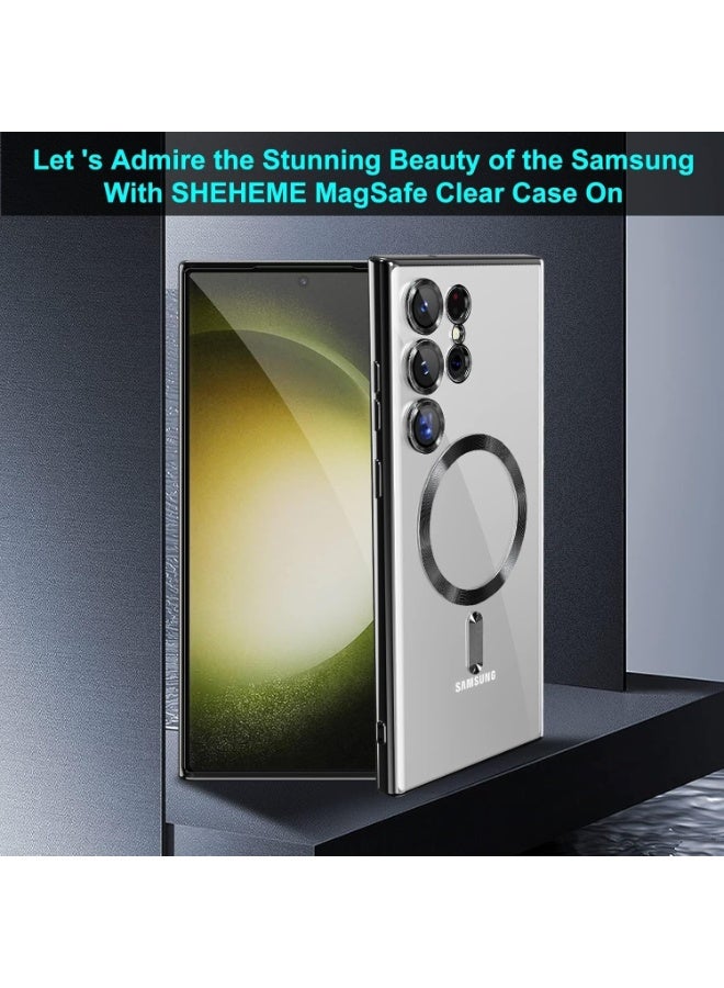 جراب مطلي بالكهرباء لهاتف Samsung Galaxy S22 Ultra حماية كاملة لعدسة الكاميرا متوافقة مع الشحن اللاسلكي MagSafe، غطاء مغناطيسي ناعم مقاوم للصدمات من مادة TPU لهاتف Samsung Galaxy S22 Ultra (أسود) - Image 5