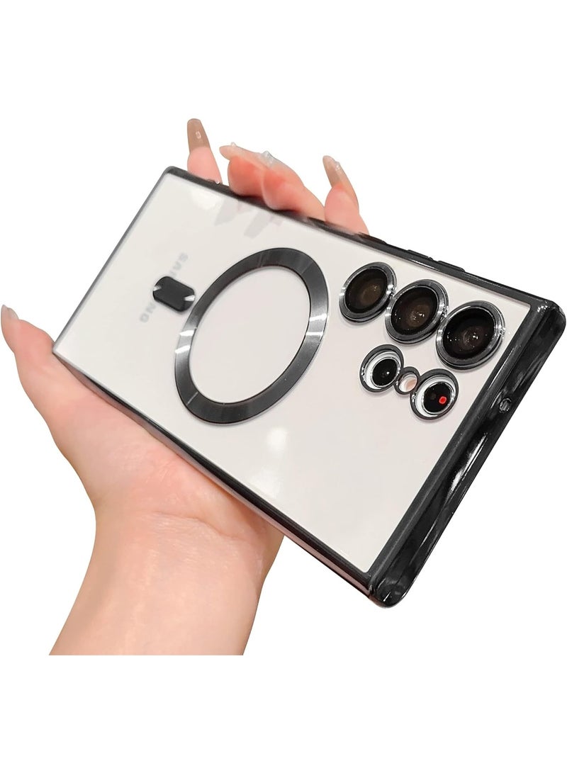 جراب مطلي بالكهرباء لهاتف Samsung Galaxy S22 Ultra حماية كاملة لعدسة الكاميرا متوافقة مع الشحن اللاسلكي MagSafe، غطاء مغناطيسي ناعم مقاوم للصدمات من مادة TPU لهاتف Samsung Galaxy S22 Ultra (أسود) - Image 2