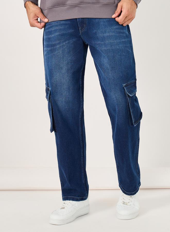 Styli Mid Wash Carpenter Fit Jeans with Cargo Pockets  - Image 1