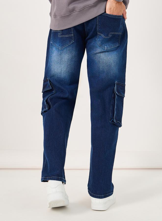 Styli Mid Wash Carpenter Fit Jeans with Cargo Pockets  - Image 5
