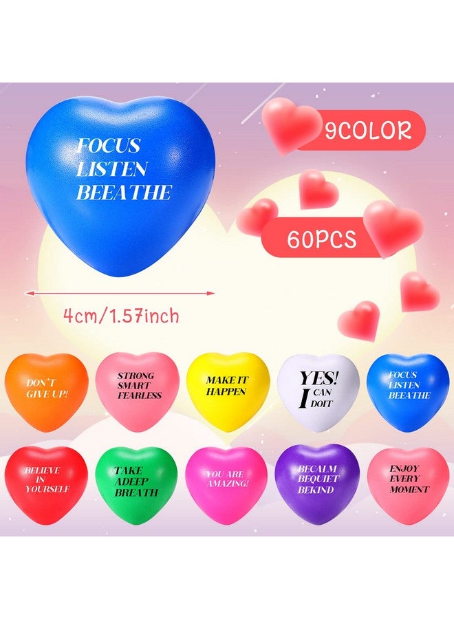 جيريفي 60 قطعة تحفيزية من كرات الضغط على شكل قلب، كرات إسفنجية صغيرة، ألعاب ضغط على شكل قلب، كرة ملهمة لتخفيف التوتر، كرة قلق لتخفيف التوتر، تحفيز وتشجيع البالغين في عيد الحب - Image 2