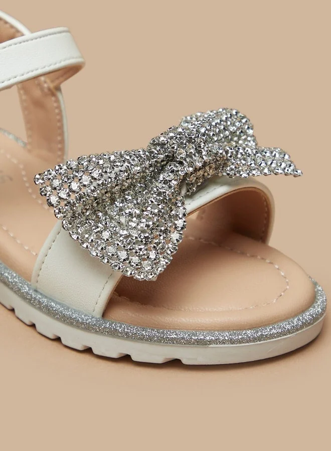 JUNIORS Girls Bow Embellished Sandals With Hook And Loop Closure