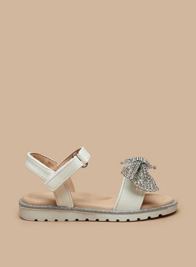 JUNIORS Girls Bow Embellished Sandals With Hook And Loop Closure