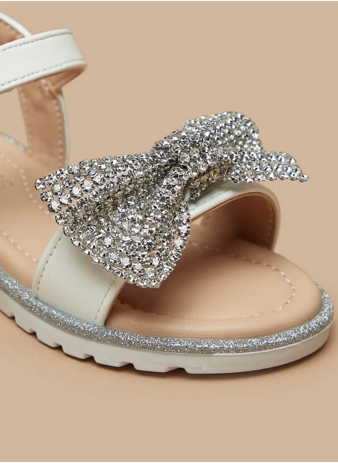 JUNIORS Girls Bow Embellished Sandals With Hook And Loop Closure
