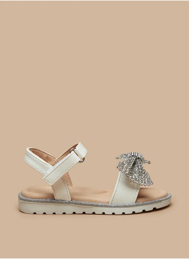 JUNIORS Girls Bow Embellished Sandals With Hook And Loop Closure