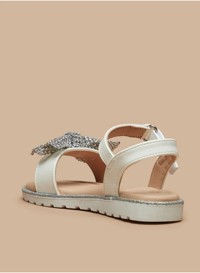 جونيورز Girls Bow Embellished Sandals With Hook And Loop Closure