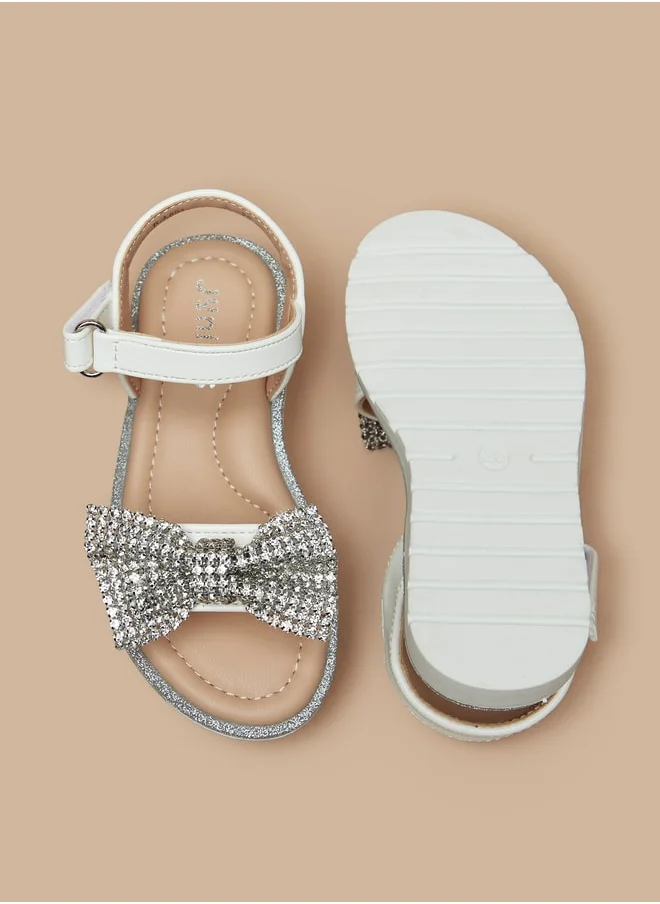 JUNIORS Girls Bow Embellished Sandals With Hook And Loop Closure