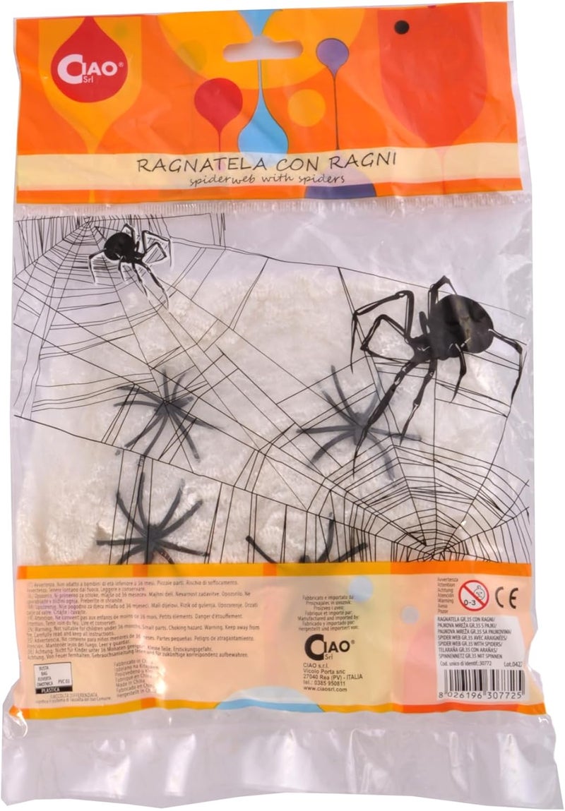 Ciao General need oriented design 30772 Ragnatele Decorative (35 g) Con 4 ragni Cobweb Decoration, White, Black, 35 g Practical design alternatives - Image 1