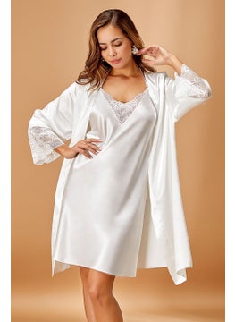 Nurteks 5336 Women's Satin Rope Strap Nightgown Dressing Gown Set-Ecru 