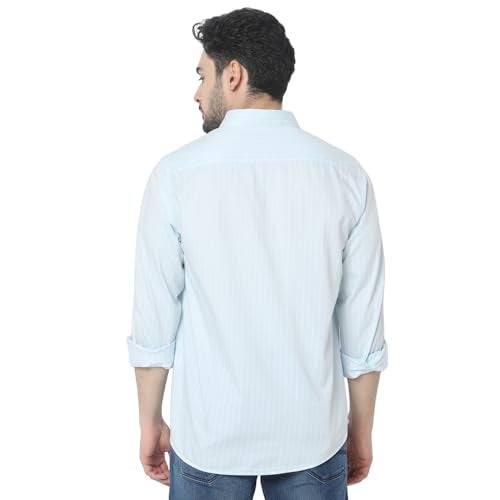 Spykar Men Blue Slim Fit Striped Casual Shirt (Size: M)-EMSHST1BD014-Sky Blue - Image 3