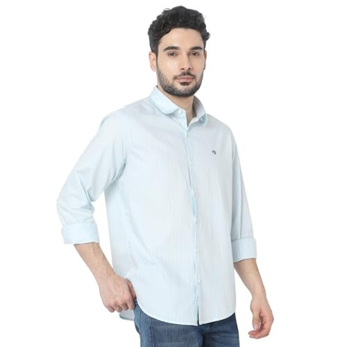 Spykar Men Blue Slim Fit Striped Casual Shirt (Size: M)-EMSHST1BD014-Sky Blue - Image 2