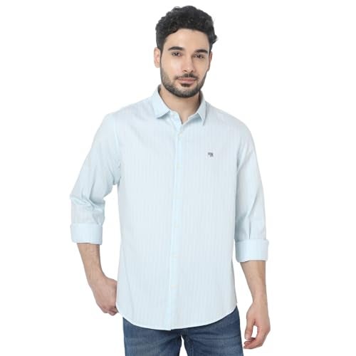 Spykar Men Blue Slim Fit Striped Casual Shirt (Size: M)-EMSHST1BD014-Sky Blue - Image 1