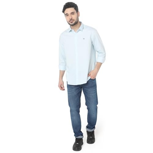 Spykar Men Blue Slim Fit Striped Casual Shirt (Size: M)-EMSHST1BD014-Sky Blue - Image 5